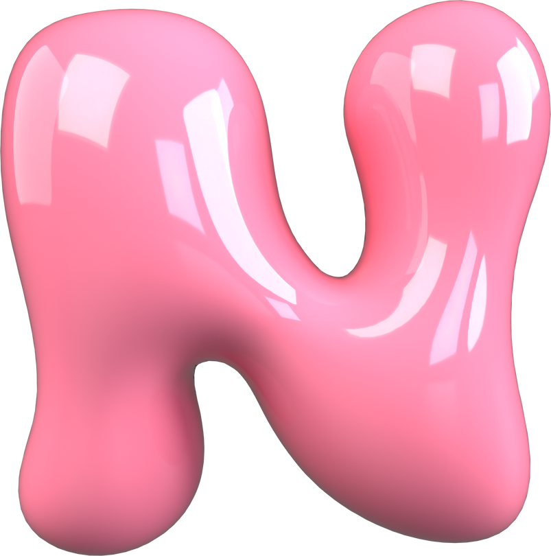 Pink 3D Bubble Gum Uppercase Letter N