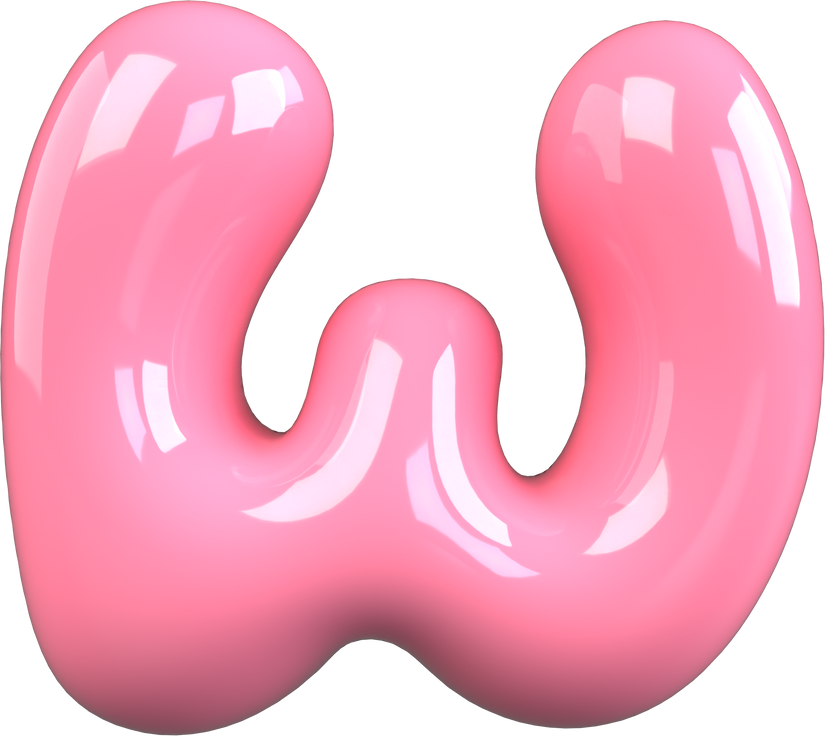 Pink 3D Bubble Gum Uppercase Letter W